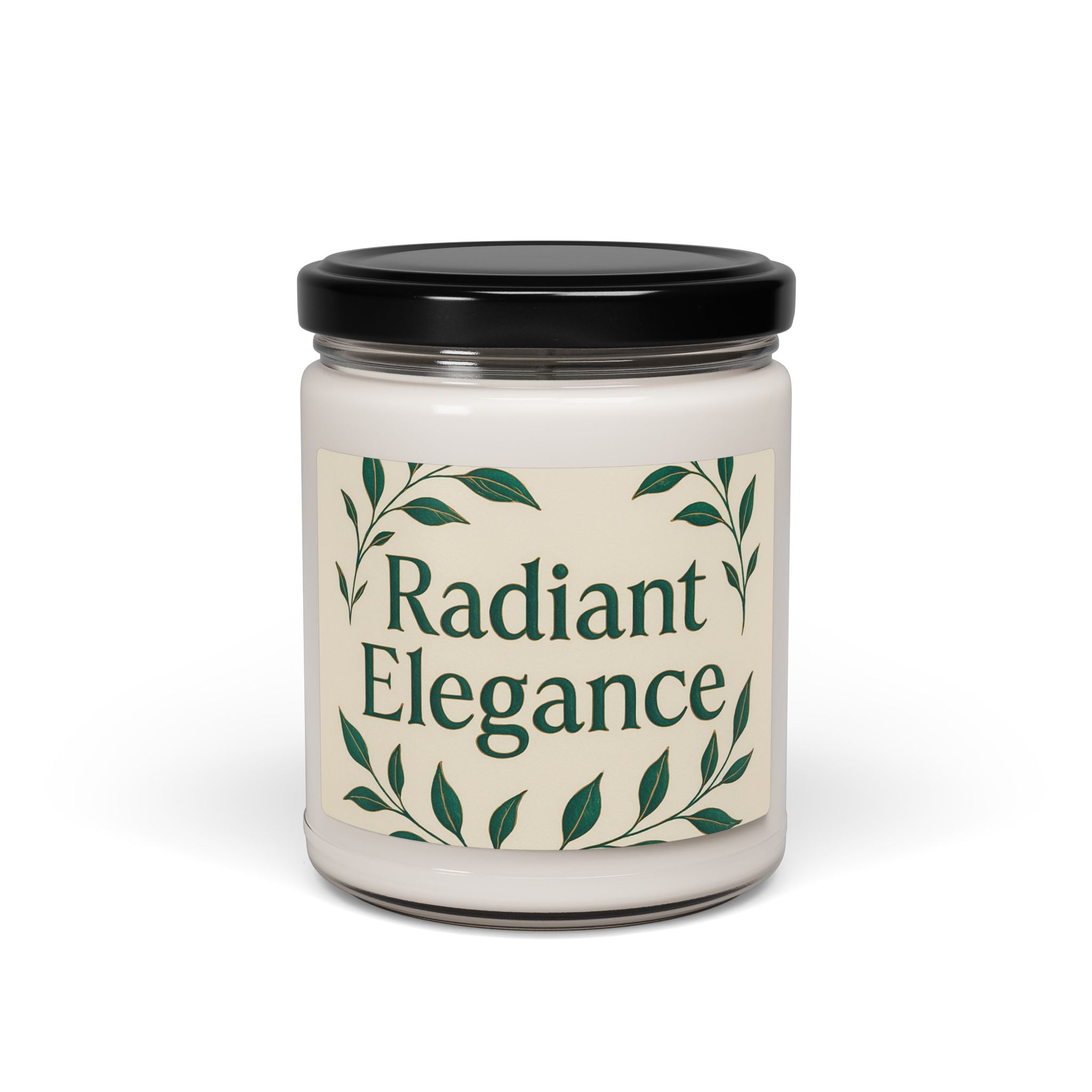 Radiant Elegance Scented Soy Candle — 9oz Luxury Green Leaf Jar
