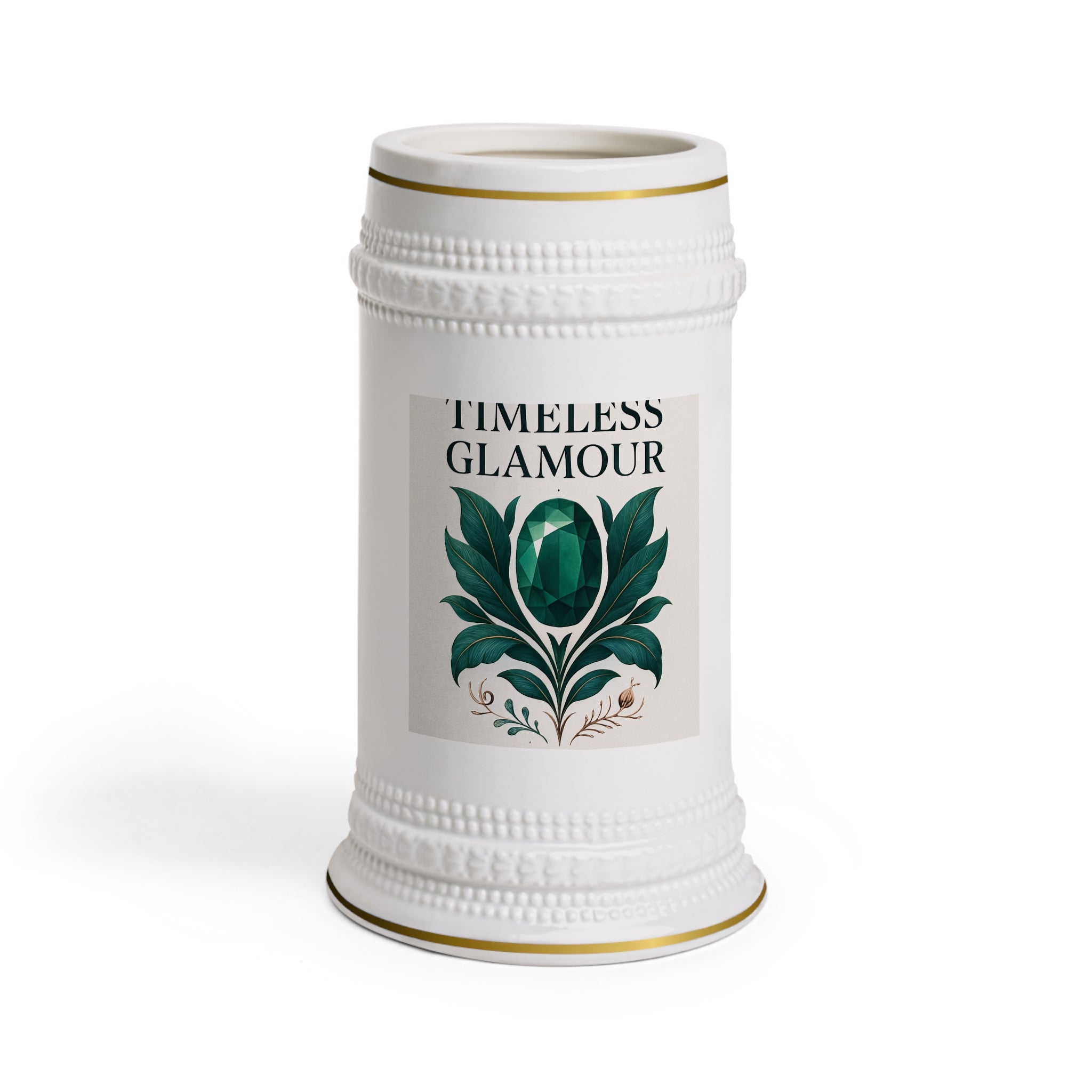 Timeless Glamour Beer Stein — Elegant Gem Floral Ceramic Mug
