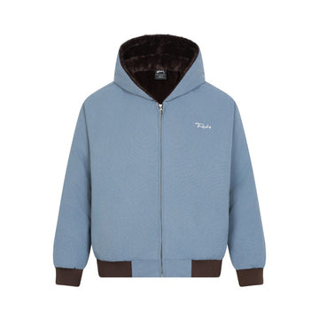 Retro Ice Blue Detroit Warm Mountain Hawk Cotton Coat, Unisex Street Style Loose Short Thick Outerwear