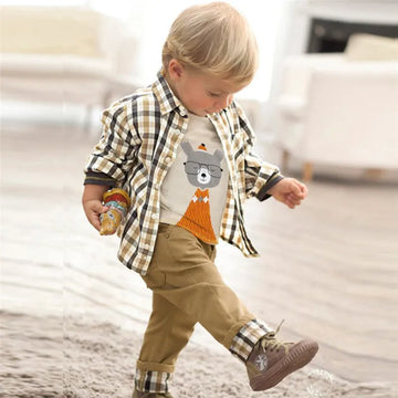 Kids BoysClothes  Children Plaid Coat+T-Shirt+Pants 3pcs