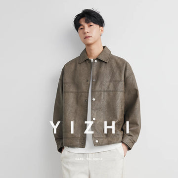 Fashion Men‘s Leather Jacket British Style