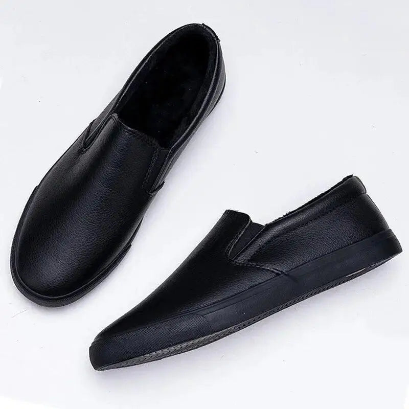 2025 Winter Shoes Men Loafers Pure Black