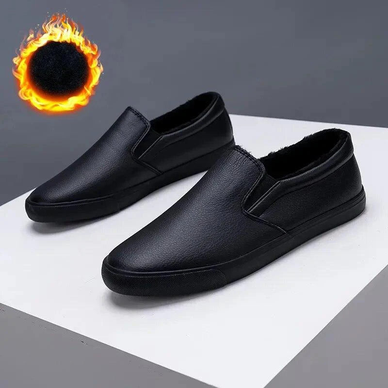 2025 Winter Shoes Men Loafers Pure Black